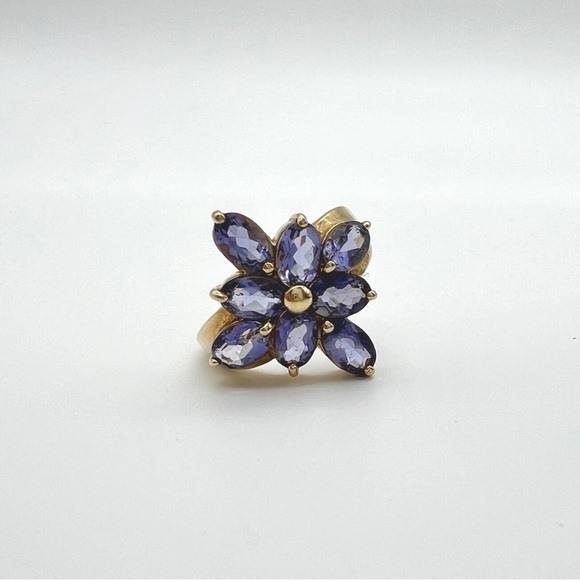JL Iolite Flower 10k Yellow Gold Ring Size 7 - Picture 3 of 10